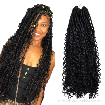 New Black Brown 20 Inch Hippie Locs Boho Faux Locs With Curly Hair Goddess Locs Crochet Synthetic Braids Hair Extensions